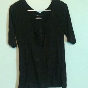 Black half button top with ruffle